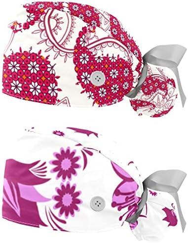 Bapa de trabalho de flor com Button & SweatBand, Chapéus de esfoliação de banda elástica ajustável, 2 pacotes Bouffant