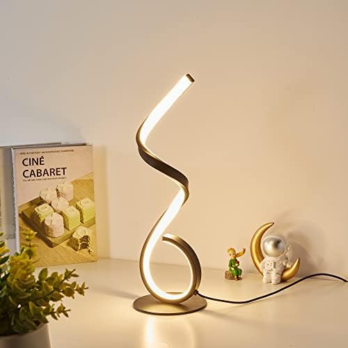 Skyeyarc Spiral Dimmable LED Table Lamp, lâmpada moderna de cabeceira, lâmpadas de mesa de cabeceira exclusivas, design de iluminação minimalista contemporânea, luz de temperatura múltipla de cor, 12w, preto