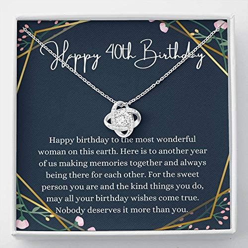 Jóias de cartão de mensagem, colar artesanal- Presente personalizado Love Knot, 40 anos para o presente, 40º aniversário para ela,