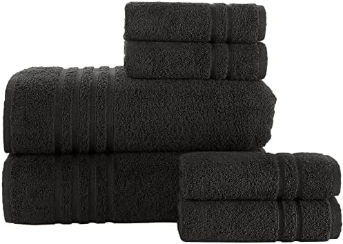 Hammam Linen Bath Sheel Toalhas 6 peças pacote | Inclui: 2 toalhas de banho de luxo, 4 toalhas de mão | Qualidade, conjunto de toalhas macias | Preto