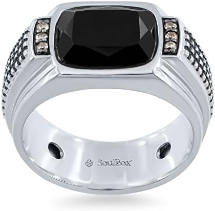 SoulBox 925 Sterling Silver Men Onyx e Champagne Diamond Ring I Tamanho 10.5