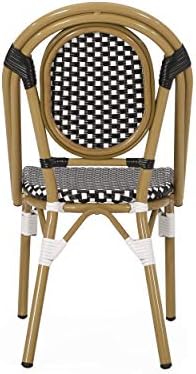 Christopher Knight Home Gwendolyn Outdoor French Bistro Cadeiras, preto + branco + acabamento de impressão de bambu