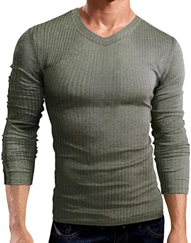 Camisas de vestido para homens Men's V pescoço respirável blusa de cor sólida Moda quente Camisa macia e macia de mangas compridas