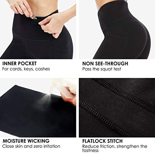 Persit Women's High Chaist Workout Yoga Shorts com bolsos laterais e internos, shorts atléticos de controle de barriga não transparentes