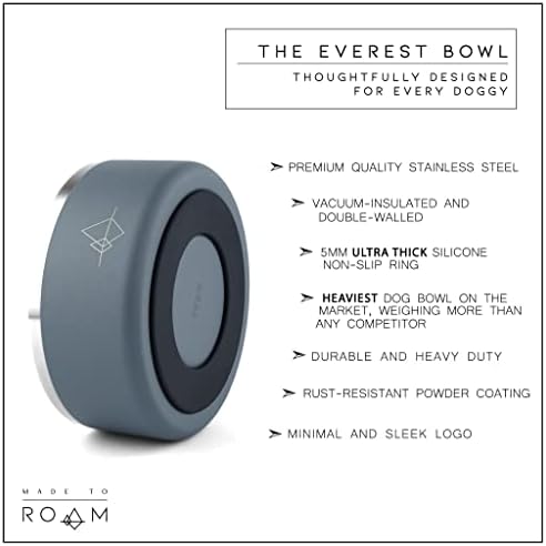 Feito para Roam Premium Everest Bowl-Aço inoxidável com paredes duplas de parede dupla tigela de cachorro com punho sem deslizamento