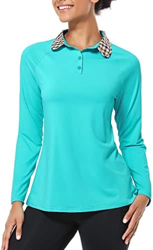 Koralhy feminina Golf Polo de manga longa camisas de tênis de tenis de pescoço rápido V Sports UPF 50+