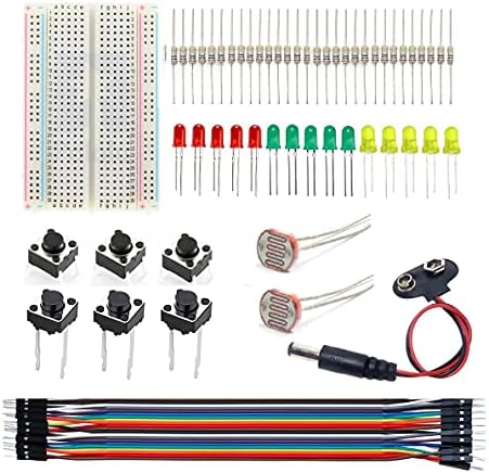 OLATUS OLA10045 Kit de partida com mini placa de ensaio, LED, fio de jumper, botão de interruptor, resistor e LDR para projeto eletrônico DIY