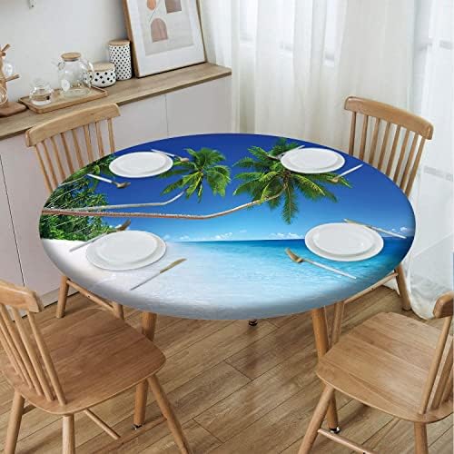Padrão de praia Toca de mesa redonda, borda elástica, tampa redonda de mesa redonda de limpeza à prova d'água para uso em pátio externo interno, azul cobalto, para mesas redondas de 28 a 35