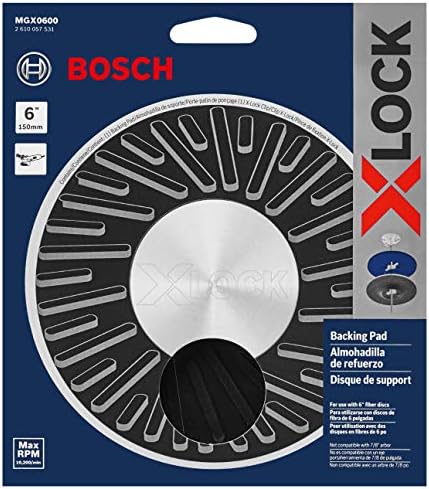 Bosch MGX0600 6 pol. Almoço de apoio X-bloqueio com clipe X-bloqueio-dureza média, uso com discos de fibra, para aplicações no acabamento da superfície de metal, mistura de solda, remoção de ferrugem