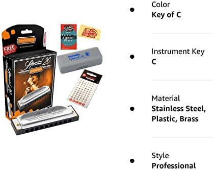 Hohner Special 20 gaita - Chave do pacote C com adesivos de chave, caixa de plástico, manual de instrução e pano de polimento de Austin