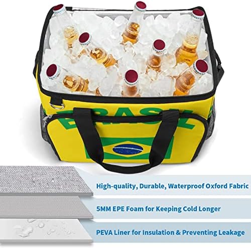Bandeira do Brasil Caixa Cooler Caixa Isolada à prova de vazamento Bag portátil de almoço portátil para piquenique na praia viagens 15.4 x12