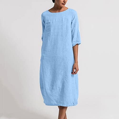 Mulheres vestidos midi moda algodão linho de algodão curta curta mid-bef kaftan camisa vestido de camisa império cintura solta