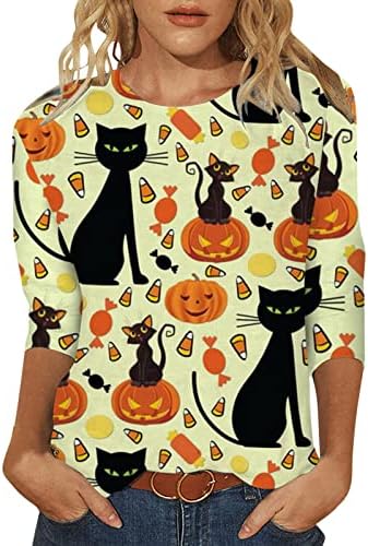 Trajes de Halloween de Malbaba para mulheres O-pescoço Dailywear Tops fofos Blusa casual de manga longa Túnica de fantasma