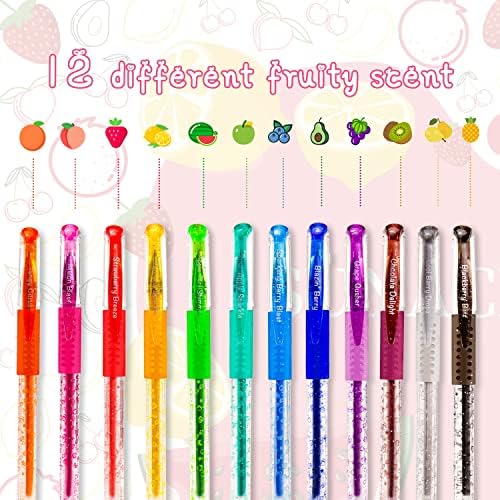 canetas de tinta de gel com aroma frutado Sunacme, 12 canetas de gel coloridas variadas para desenhar, escrever, colorir na escola e casa