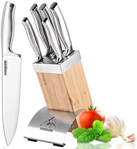 Facas de cozinha Svensbjerg Conjunto com bloco, facas profissionais de cozinha, facas de cozinha, nítido, aço inoxidável, faca de chef, faca de pão, faca de paramento, faca de corte, faca de utilidade | SB-MB101-KS101