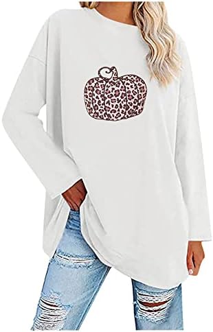 Camisa fria de tamanho grande para a escola Ladies Salva de manga longa camiseta quente camisetas da tripulação de pescoço fino camisas de leopardo para mulheres brancas