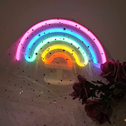 Miaro Rainbow Néon Sign, fofo boa sorte da luz da noite do arco -íris, lâmpada de decoração de parede operada por bateria para