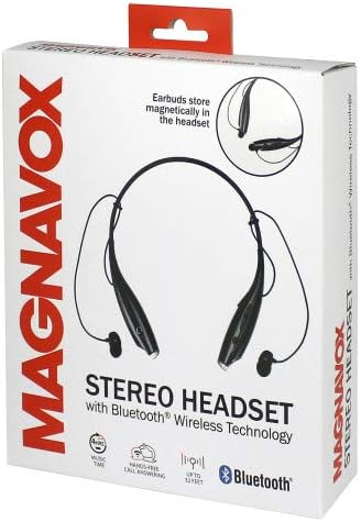 Magnavox MBH513-BK Bomeiros estéreo na orelha com microfone e tecnologia sem fio Bluetooth em preto | Fones de ouvido Bluetooth de banda de pescoço | Design compacto |