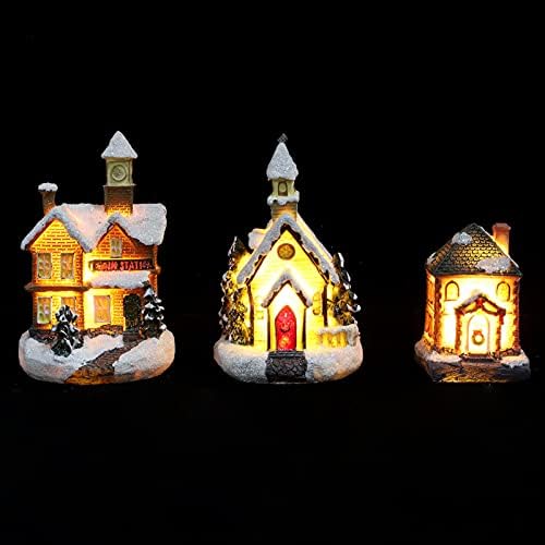 PretyZoom 6pcs Vila iluminada por Natal Miniaturas Miniaturas de Natal Casa Figuras Ornamentos de Miniatura de Natal Ornamnet: 3pcs