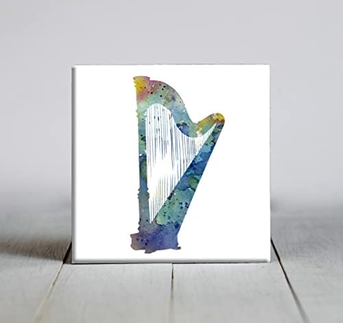 Harp azul abstrato em aquarela de arte decorativa