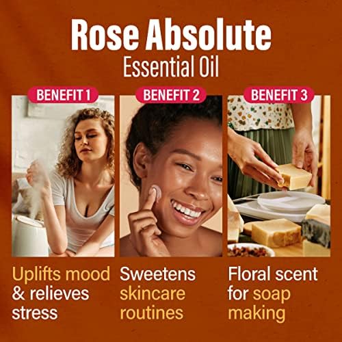 Óleos essenciais para uso e aromaterapia com a pele - de óleo de rosa de grau terapêutica pura para o face - óleo essencial de rosa para difusor, pele, rosto, cabelo e perfume