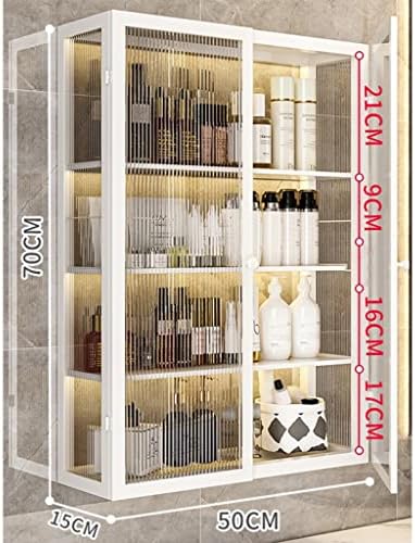 Armário de remédios para banheiro Xofine com portas duplas, armário de produtos de higiene pessoal autoadesivo de varanda, 4 camadas