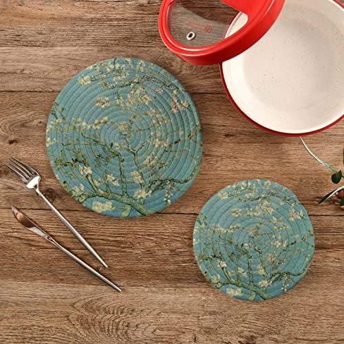 Van Gogh Blossoming Almond Tree Pote Potes para trivetas de cozinha para pratos quentes 2 PCs Treca resistente ao calor Talha