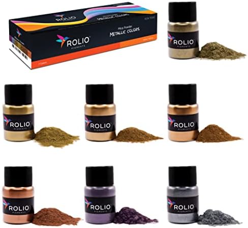 Rolio - pigmento em pó metálico - 7 frascos/ 20 ml cada um de pigmento em pó para tinta, arte de unhas, resina epóxi, lodo, copos, argila polímero e outros artesanatos