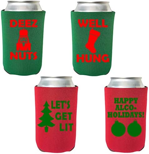 Coolies de Natal - Funny Holiday Can Pack de 4 - Presente de Álcool para Festa de Natal, Elefante Branco ou Stufas de Staque