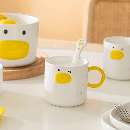 Akvaelfo Rodty Duck Coffee Caneca, Cerâmica Videira, xícara de chá de anime fofa, xícara de leite com colher emocionante,