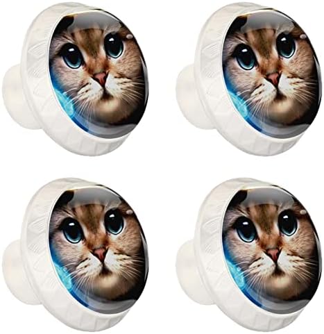 Botões de gaveta para meninos galáxia gato maçaneta de cômoda de cristal botões de gabinete de vidro de cristal 4pcs impressão botões redondos berçários botões decorativos multicolor