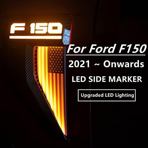 Iluminação de ventilação lateral de Yankok LED para Ford F150 2021-2022 com fiação do cheiro de fiação Marcador de pára-choque Branco e âmbar fibra de carbono pintada com estilo de bandeira americana colorida