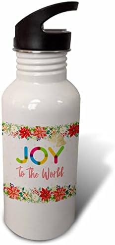 3drose alegria para o mundo texto, plantas de azevinho, flores, bagas, em garrafas de água bege -