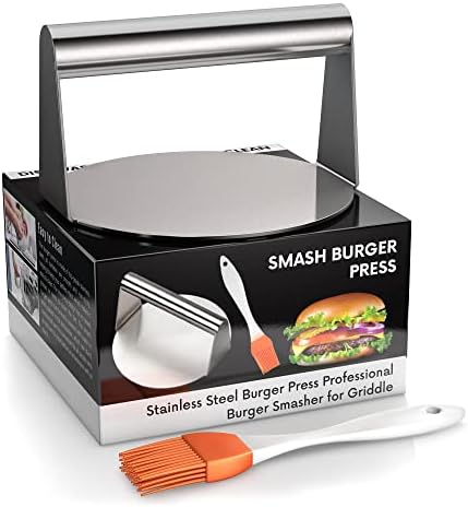 Tranquility Living Burger Press Smasher, 304 aço inoxidável 5,5 polegadas redondo com escova de óleo, fabricante de hambúrgueres antiaderente e prensa de hambúrguer, lava-louças segura e perfeita para cada cozinha
