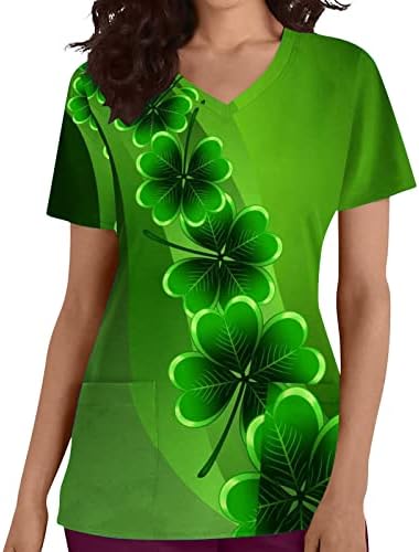 Tops Scrub to Womens St. Patrick Day de enfermeira engraçada enfermeira uniformes de trabalho camisetas casuais de manga
