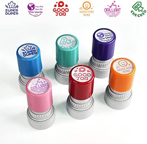 6 PCS Conjunto de carimbos auto-tints, selos coloridos para professores, carimbos de papelaria de escritório, selos