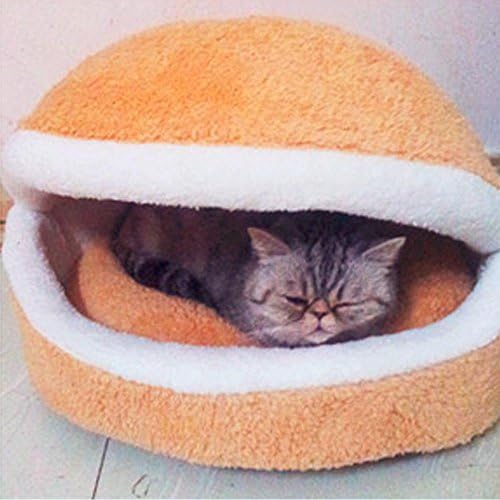 Momoda Cat Cave Bed Hamburger Tipo de saco de dormir suprimentos para animais de estimação de cor marrom