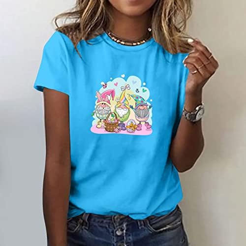 Camisas de Páscoa para mulheres engraçadas coelhinhos gráficos tee adolescente meninas casuais blusa curta manga curta