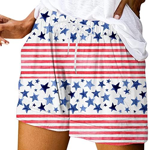 Pimoxv 4 de julho shorts para mulheres 3d listra de estampa EUA shorts estampas de estampa casual calça curta de cordão