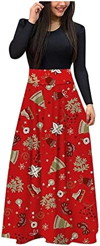 Vestidos femininos casuais, outono de manga longa Bloco de retalhos de natal maxi vestido império de casamento vestido de convidado