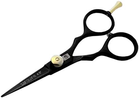 Tesoura profissional de cabeleireiro de 4,5 polegadas, preto, tamanho pequeno para trabalhos detalhados. Adequado para corte de cabelo,