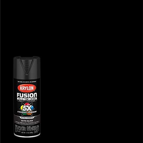 Krylon K02732007 Fusion All-in-One Spray Paint para uso interno/externo, cetim preto 12 onça e oleosos de ferrugem 7710830 PARADOS