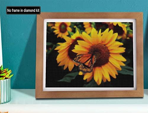 Skryuie 5d Pintura de diamante Pintura amarela Girassol Butterfly Drill Full By Number Kits, Diy Rhinestone Posado Paint Set