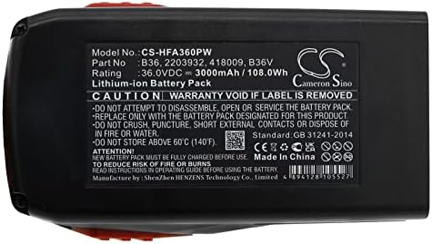 Fyiogxg Cameron Sino Battery para Hilti Te6-A Li, Te6-A36, WSR36-A PN: HILTI 2203932, 418009, B36, B36V 3000MAH / 108.0WH