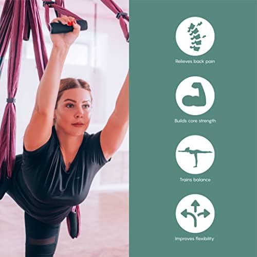 AUM Conjunto de giro de ioga ativo - balanço de ioga aérea com tiras de extensão, carabiners e guia de pose - ferramenta de inversão de rede de ioga aérea - swing de ioga para uso interno e externo