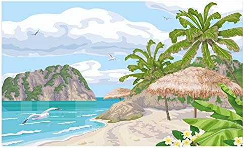 Porta de dentes de cerâmica de praia gráfica de Ambesonne, paisagem à beira -mar com gaivotas voadoras tropicais e oceano ondulado, bancada versátil decorativa para banheiro, 4,5 x 2,7, multicolor