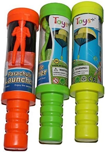 Toy Skydiver Parachute Men Settle-Set- Tangle Free with Launcher Containers