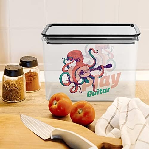 O polvo engraçado tocando guitarra plástico caixa de armazenamento de alimentos recipientes com tampas de arroz balde selado para organização de cozinha