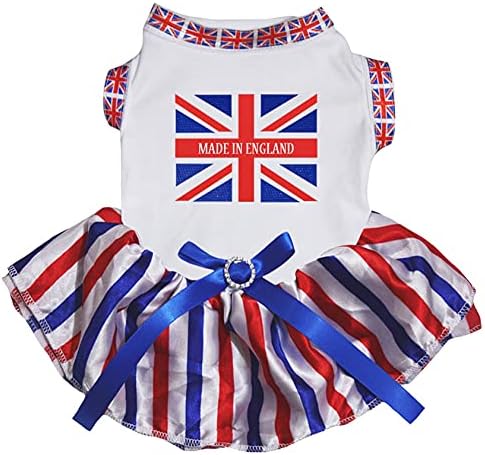 Petitebella feita na Inglaterra Union Jack Puppy Dog Dress /Stripes, X-Large)