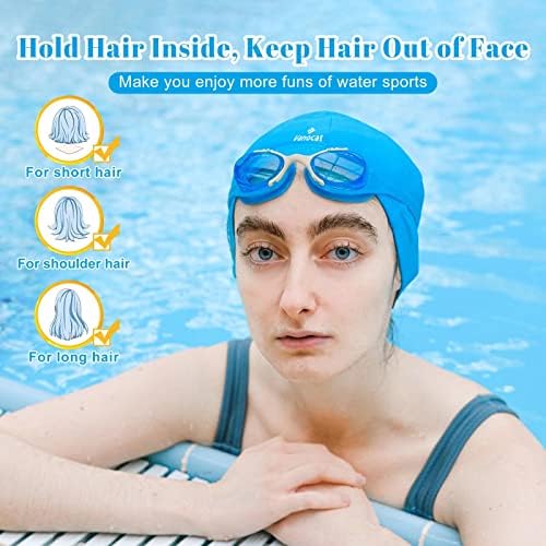 2 pacote lycra swim touchs for women homens, alta e elasticidade spandex toupas de natação para cabelos longos/curtos, chapéus de natação confortáveis ​​com plugues de orelha e clipe de nariz